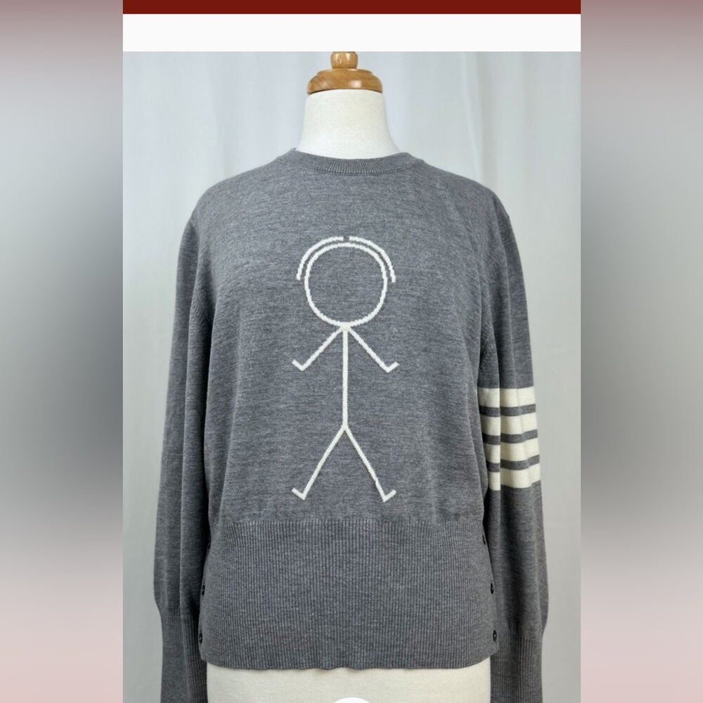 THOM BROWNE ICON INTARZIA "STICKMAN" PULLOVER
